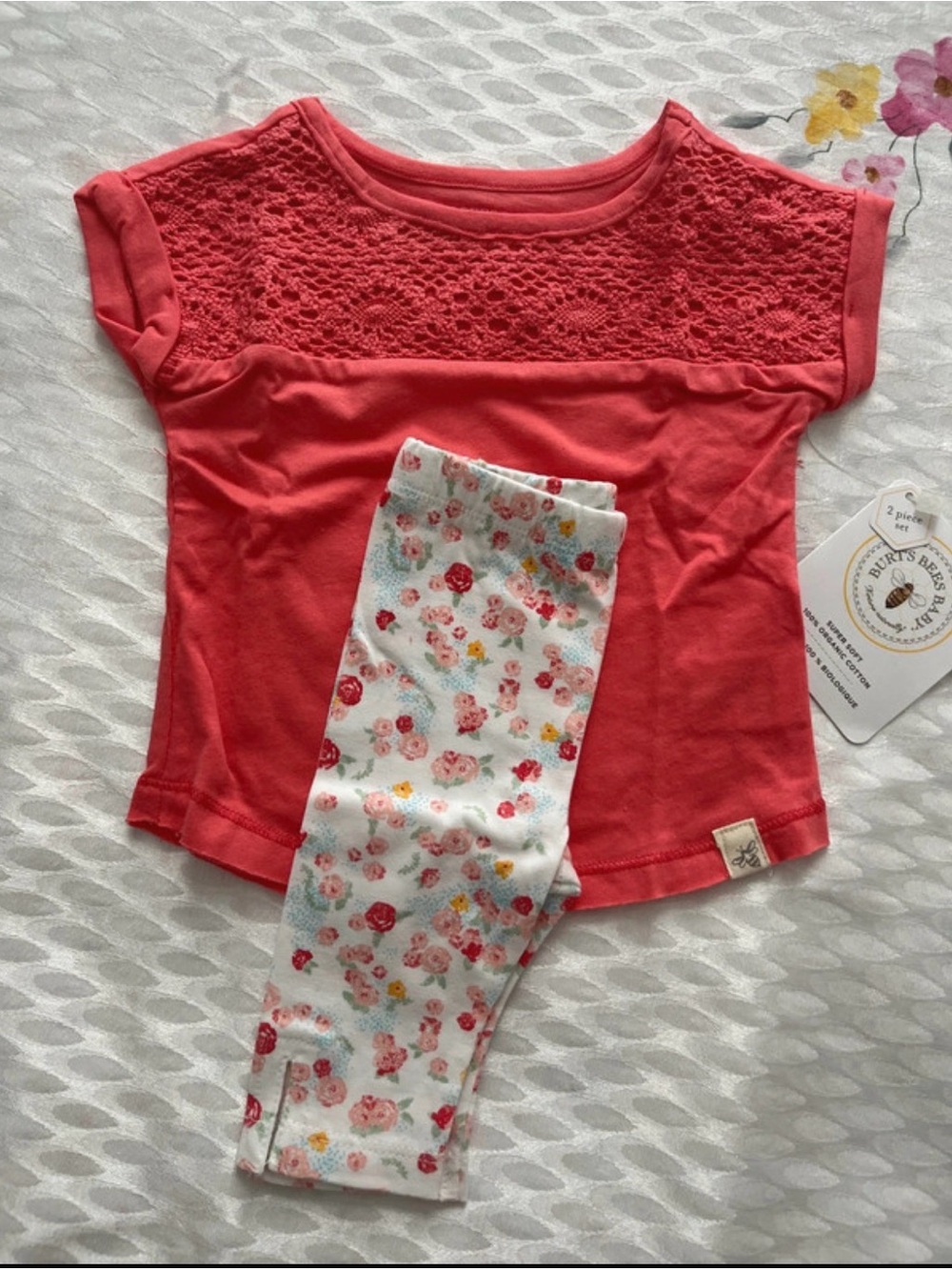 Coral Kids Set with Floral Capri